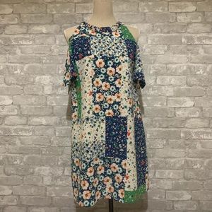 Zara Floral Patchwork Short Sleeve Cold Open Shoulder Short Dress Garden Brunch